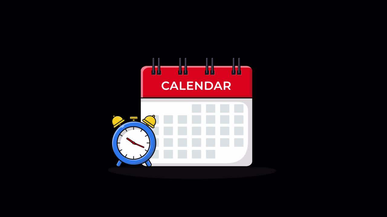 Icona animata di calendario e sveglia con lancette che ticchettano