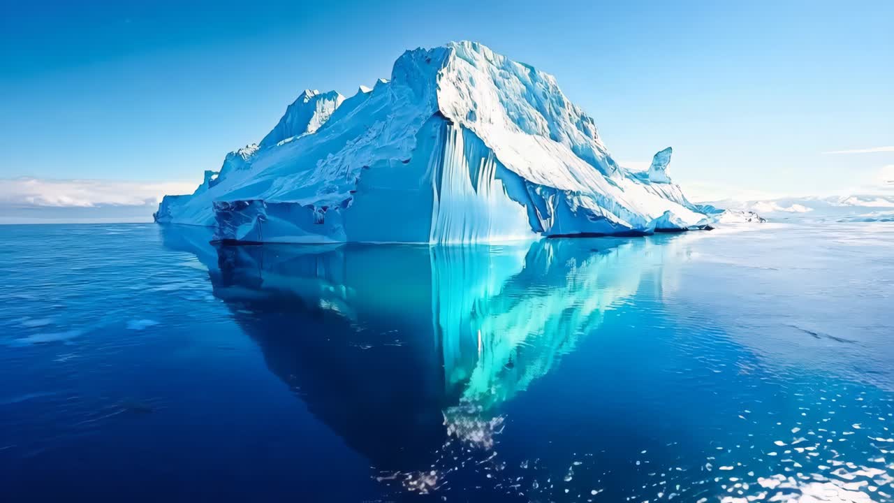 A large iceberg floating in the middle of the ocean