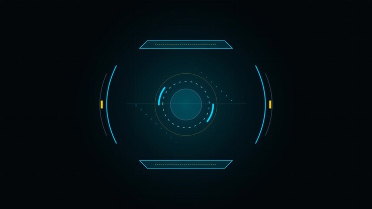 Interfaccia HUD digitale futuristica con elementi circolari rotanti