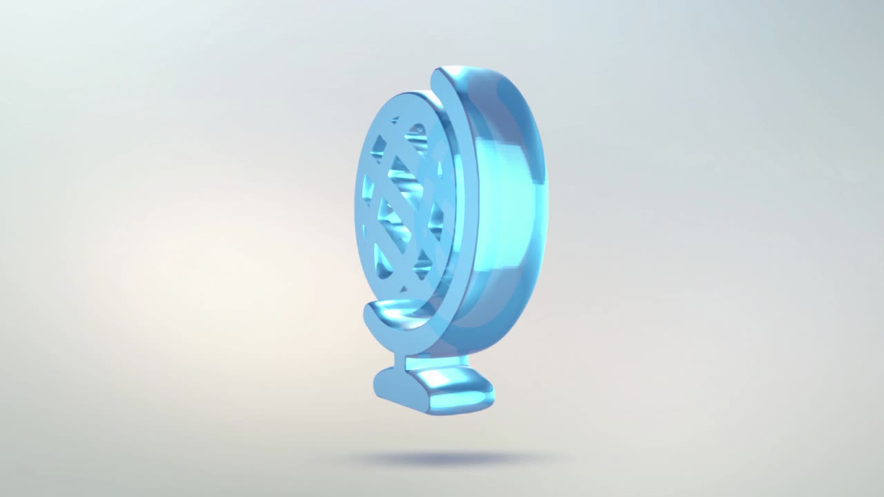 el icono del globo está hecho de vidrio. icono de globo giratorio translúcido con canal alfa de color azul verde. símbolo de bucle sin costuras figura 3d