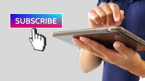 botón de suscripción con la mano apuntando en las redes sociales