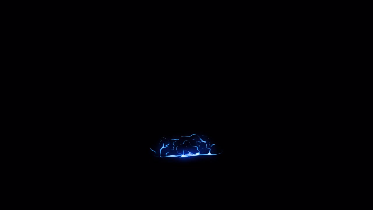 Fulmine blu animato che colpisce su sfondo nero