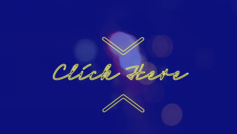 animación de haga clic aquí banner de texto de neón contra el tráfico nocturno de la ciudad
