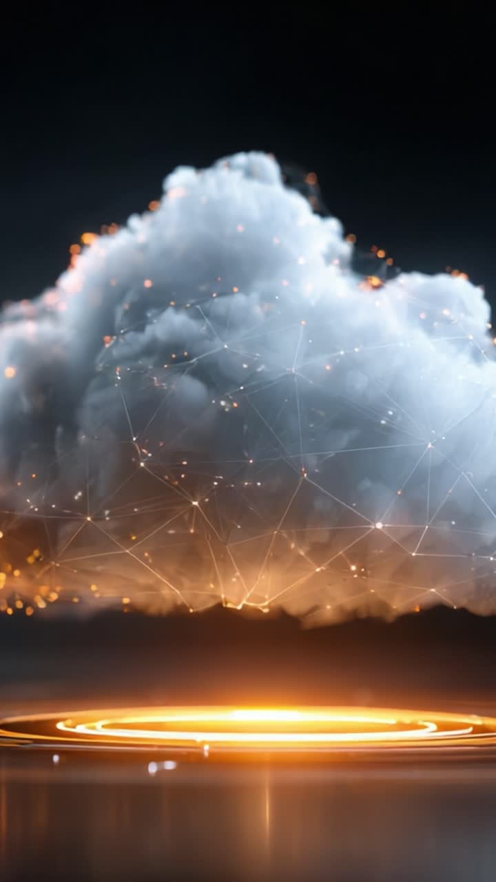 Oplyst skydannelse med digitale forbindelser og strålende base, der fremhæver en fusion af natur og teknologi i en slående visuel repræsentation