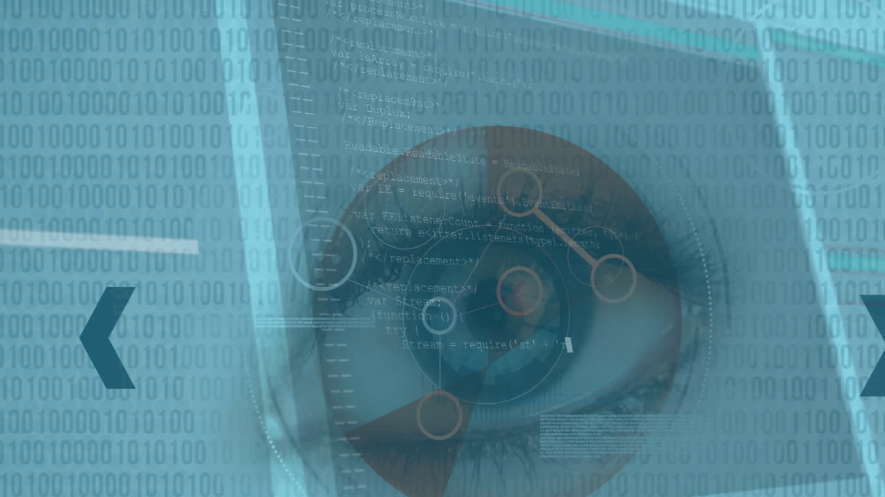 animación de la interfaz con el alcance de la exploración del ojo de la mujer y la información digital de desplazamiento rápido