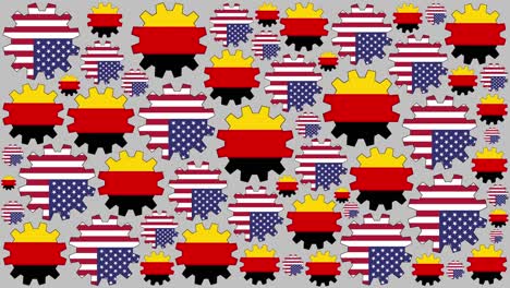 american and german flag gears spinning background