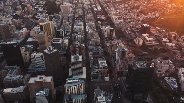 Aerial View of Cape Town Cityscape at Sunset
