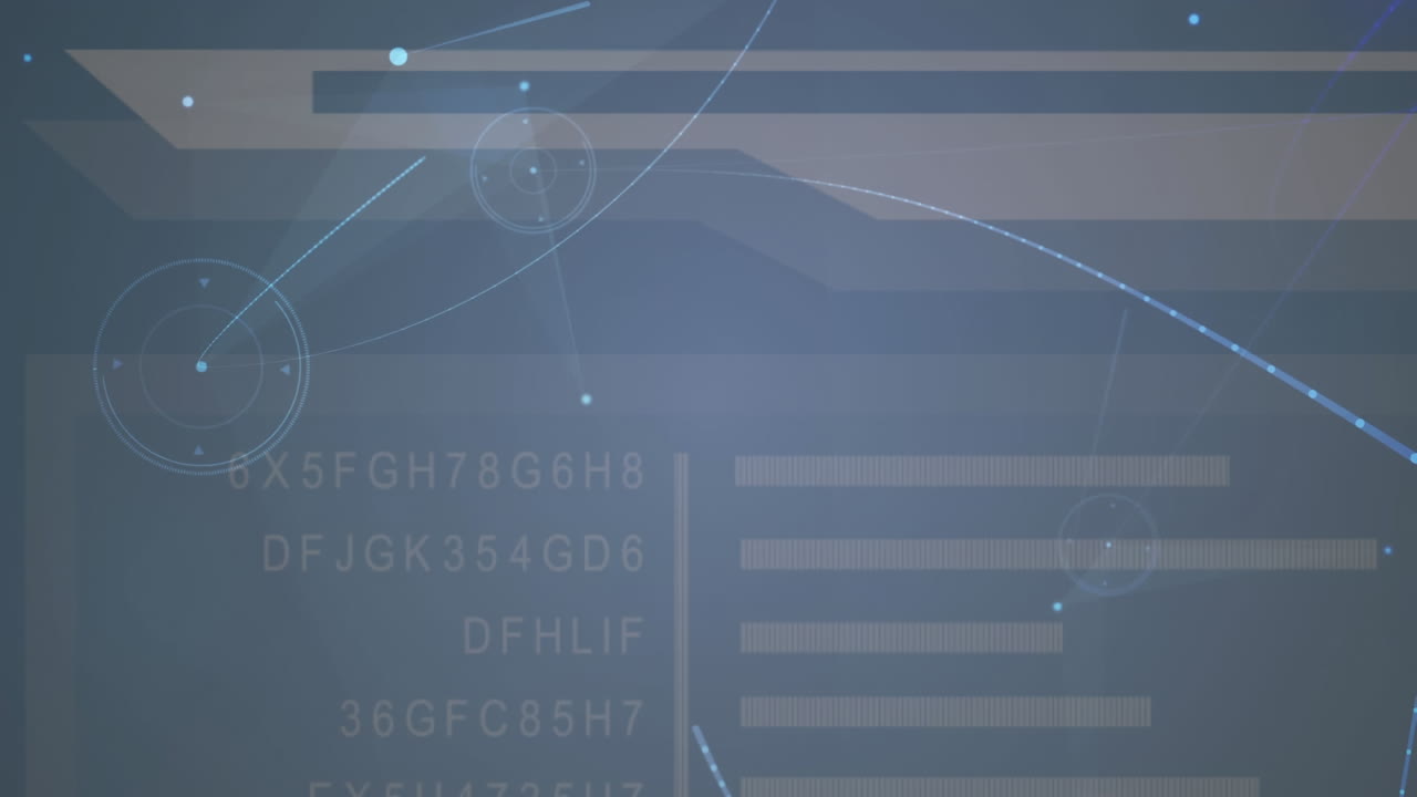 Network of connections over digital interface with data processing against blue background