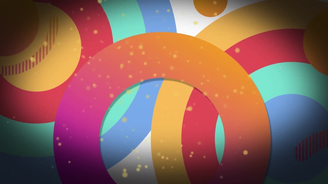 animación de manchas amarillas sobre formas redondas abstractas de colores contra un fondo blanco.