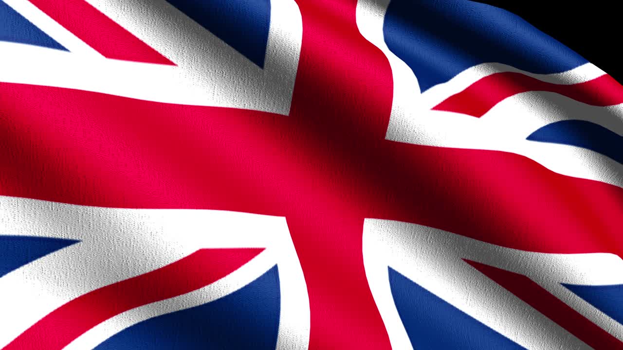 bucle sin costura 4k vdo. bandera nacional del reino unido soplando en el viento aislado. diseño abstracto patriótico oficial. ilustración de renderización 3d del símbolo del signo ondulante.