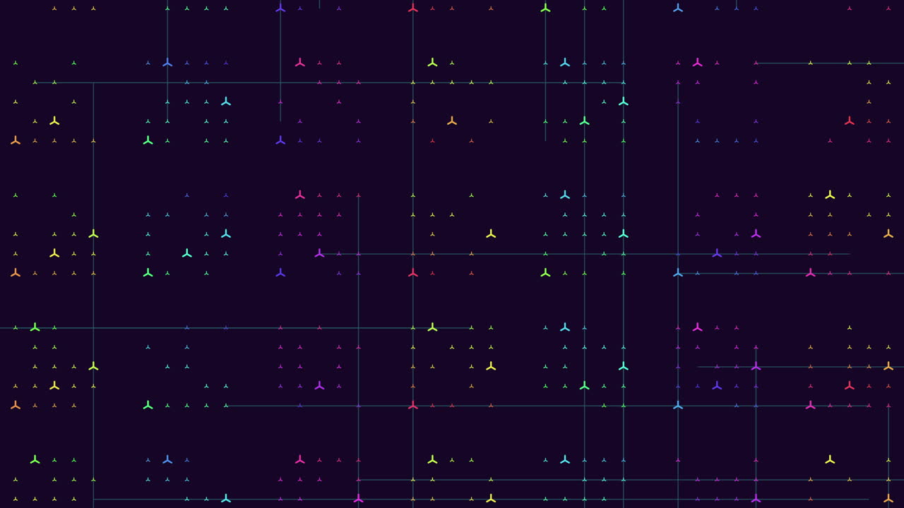 Abstract glowing network grid with colorful nodes on dark technology background