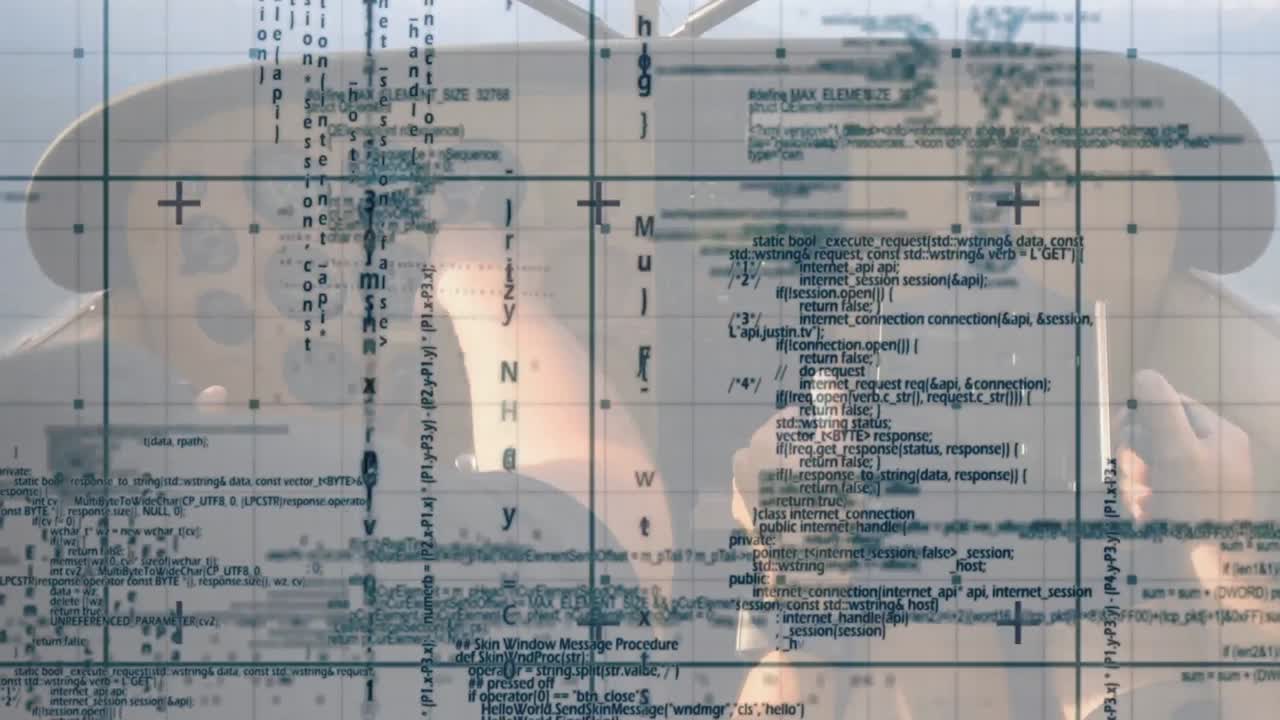 animación del procesamiento de datos a través de la red de cuadrícula contra la sección media de los pilotos que vuelan un avión