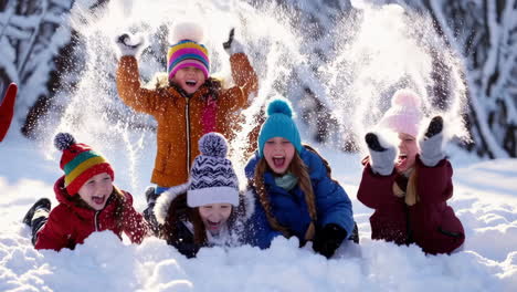 children playing in the snow