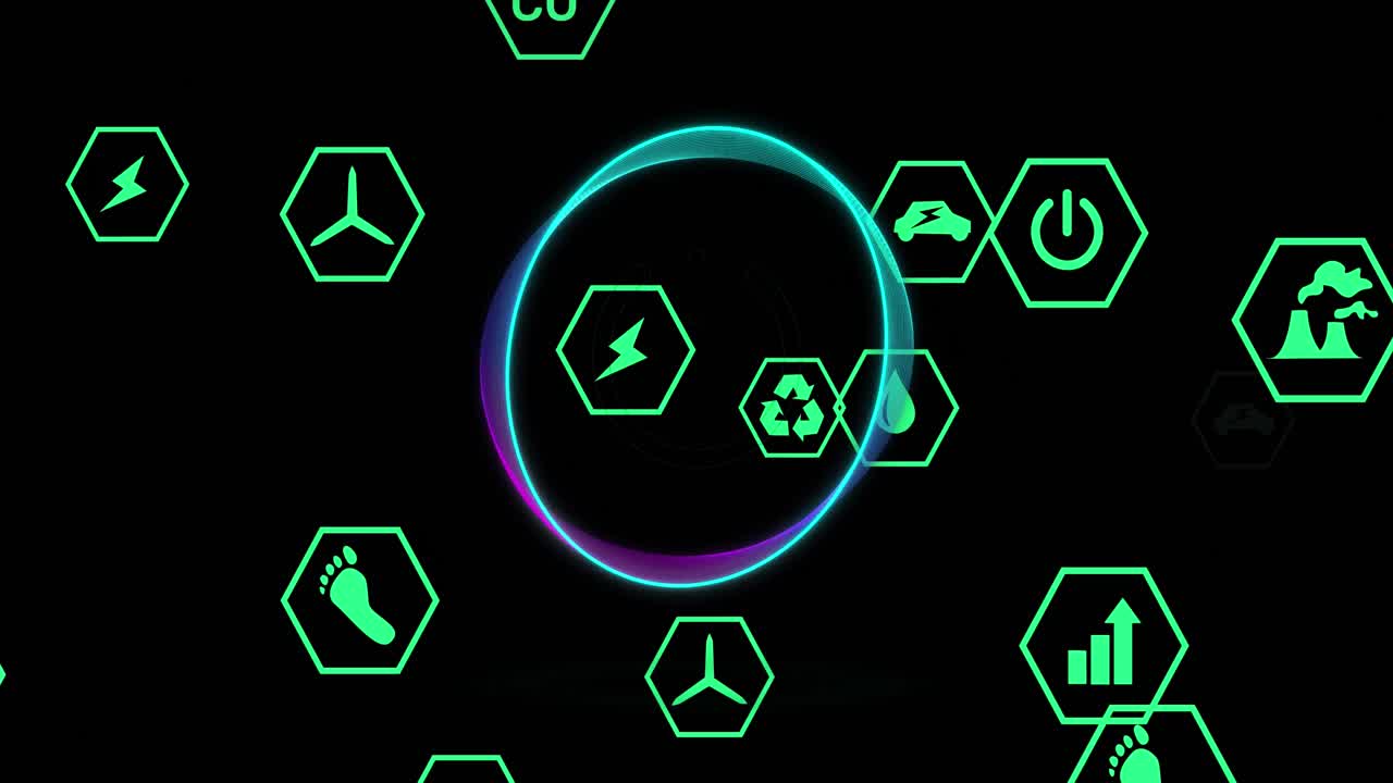 animación de los iconos de ecología sobre el botón de apagado