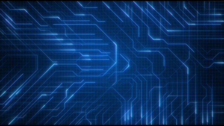 Circuito stampato 3D 4K con elettroni in movimento, animazione di sfondo con flusso di dati in loop, artificiale
