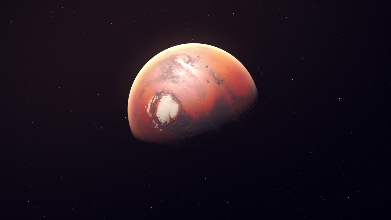 Spinning Planet Mars In Dark Space - animation