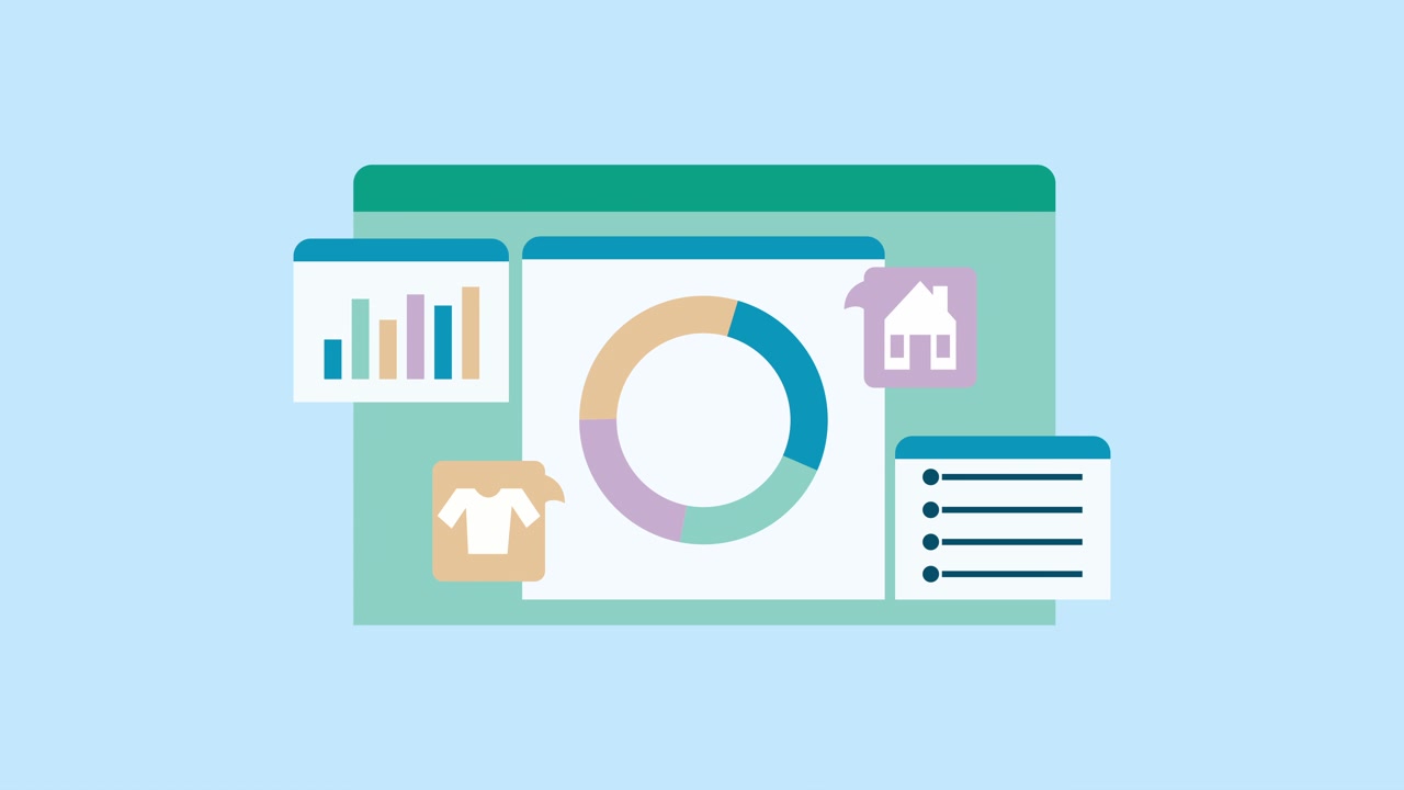 Animated Infographic Dashboard Displaying Data Charts and Icons