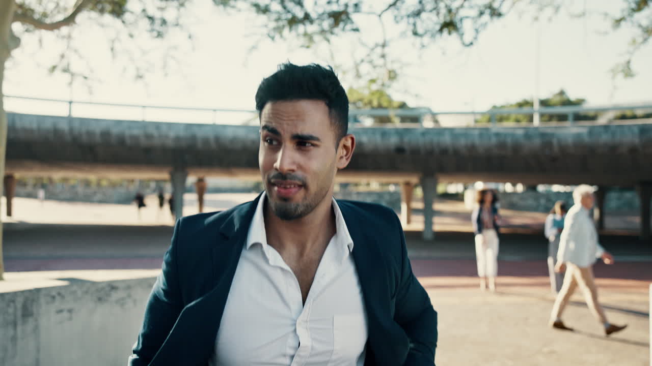 Businessman running in the city