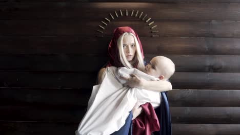 mother and child in a dramatic setting