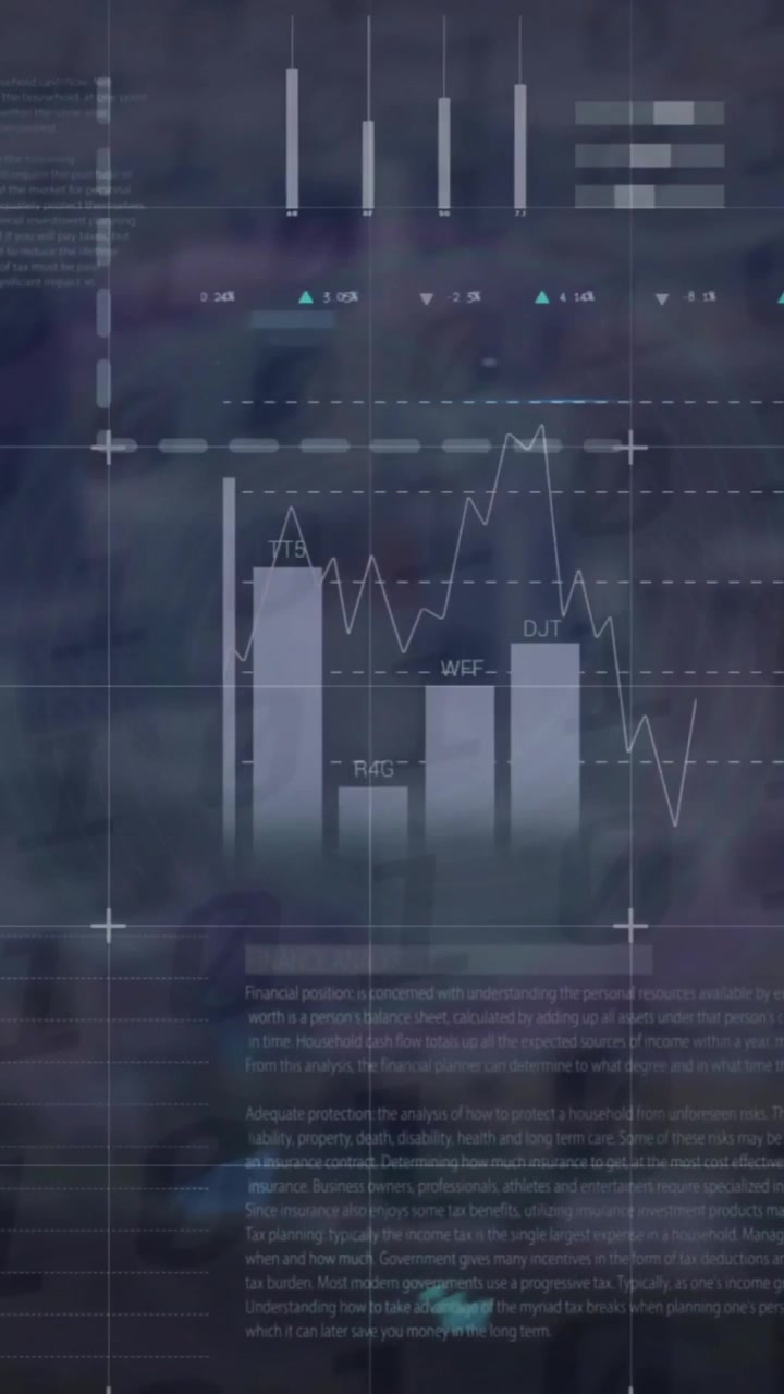 Animation of financial data processing over cityscape
