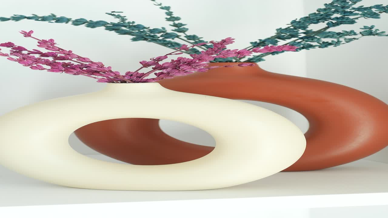 Stylish Ceramic Ring Vases with Dried Flowers