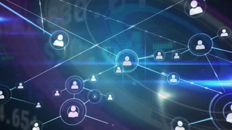 Animation-of-network-of-connections-with-icons-over-blue-background