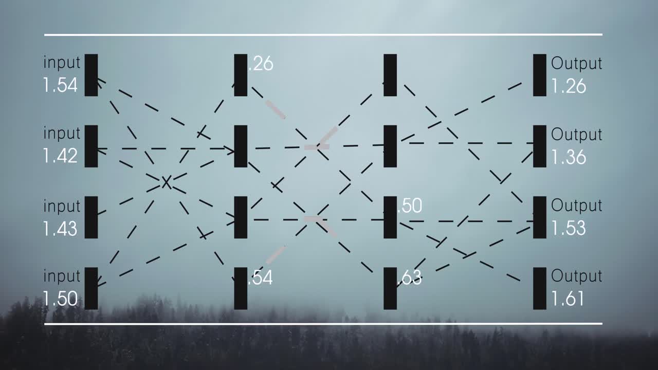 잔디와 회색 하늘의 시각에 대한 데이터 처리의 애니메이션