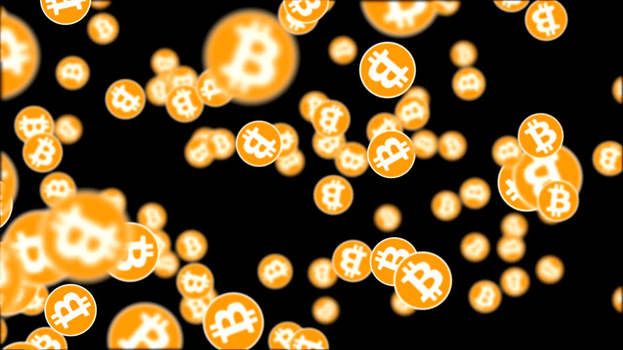 날아다니는 비트코인 동전의 원활한 루프 애니메이션