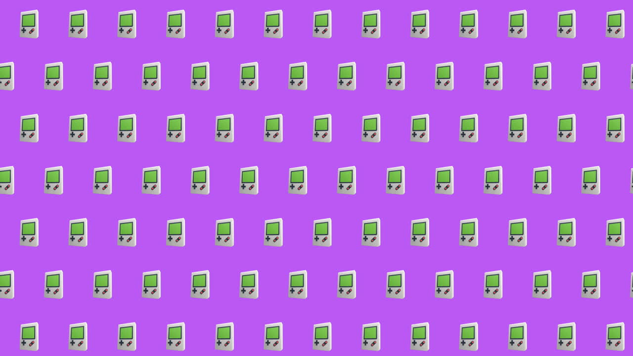Animation of rows of computer pattern moving on purple background
