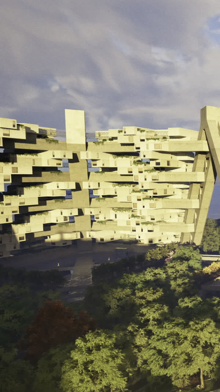 Design di edificio moderno in un contesto urbano vicino agli alberi durante le ore diurne.