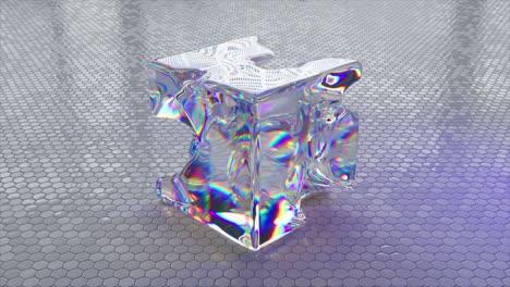 cubo de vidrio iridescente abstracto