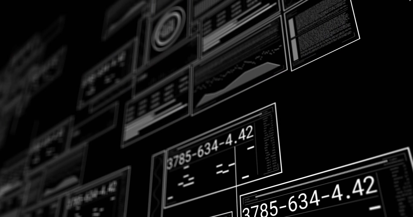Digital Data Interface with Scrolling Financial Charts and Metrics