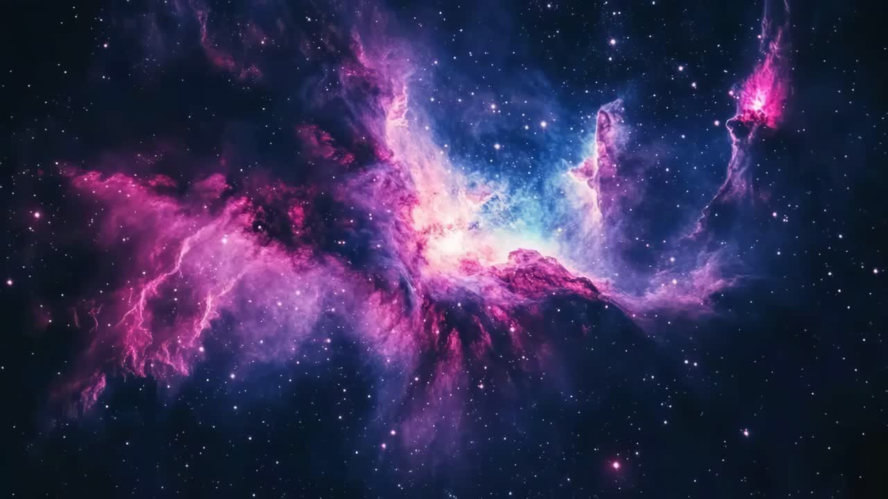 A mesmerizing cosmic scene with vibrant pink and blue nebulae