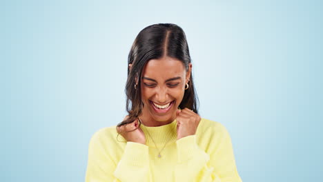 Happy,-excited-and-with-woman-in-studio-with-news