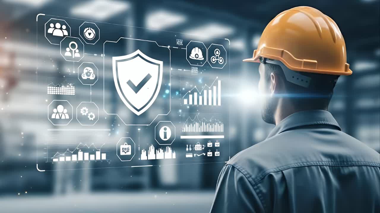 A man wearing a yellow helmet is looking at a computer screen