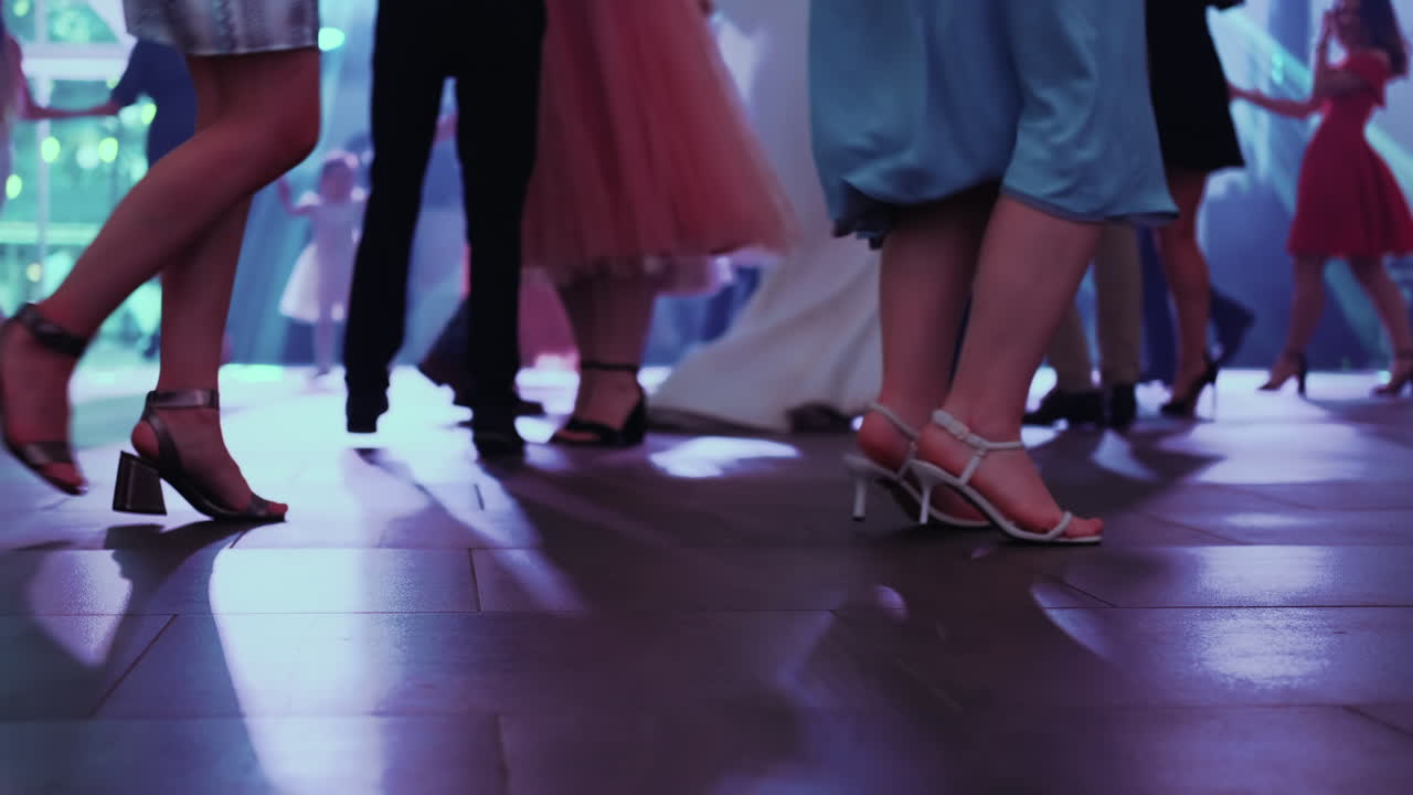 Gæster der danser moldavisk nationaldans - Hora til et bryllup. Scenelys