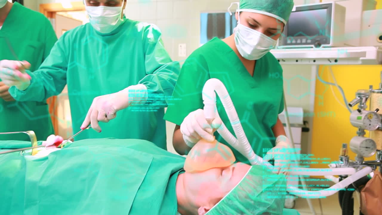 과학적 데이터 처리 및 화학 구조의 애니메이션 다양한 외과 의사 운영