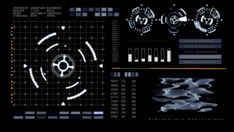 elementos tecnológicos futuristas. elementos del círculo de ciencia ficción aparecen y desaparecen en el patrón de hud. gráfico, escala, texto, rotación, animación. datos estadísticos.
