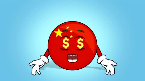 cartoon icon flag china dollar eyes with face animation