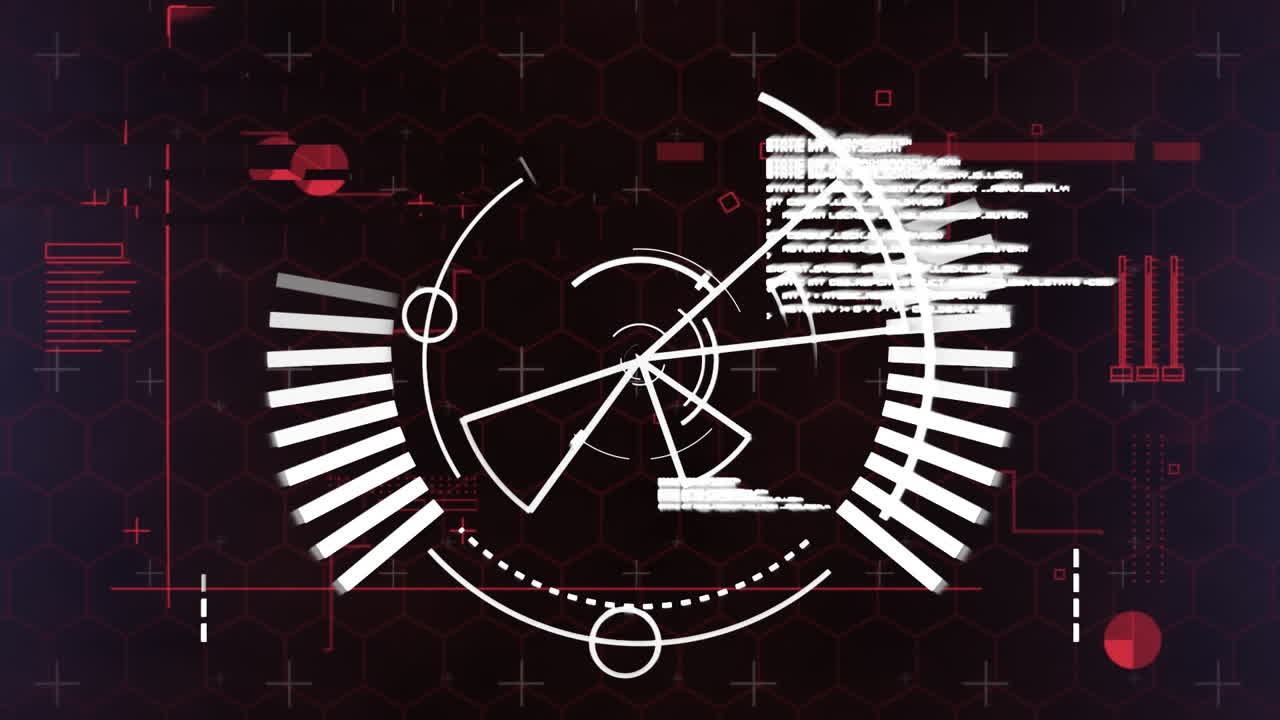 검은 바탕에 디지털 인터페이스에 대한 둥근 스캐너와 데이터 처리