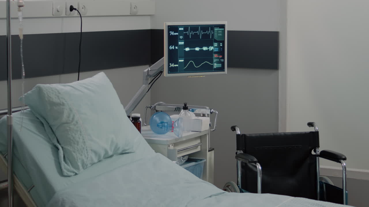 Nobody in hospital ward with bed and heart rate monitor