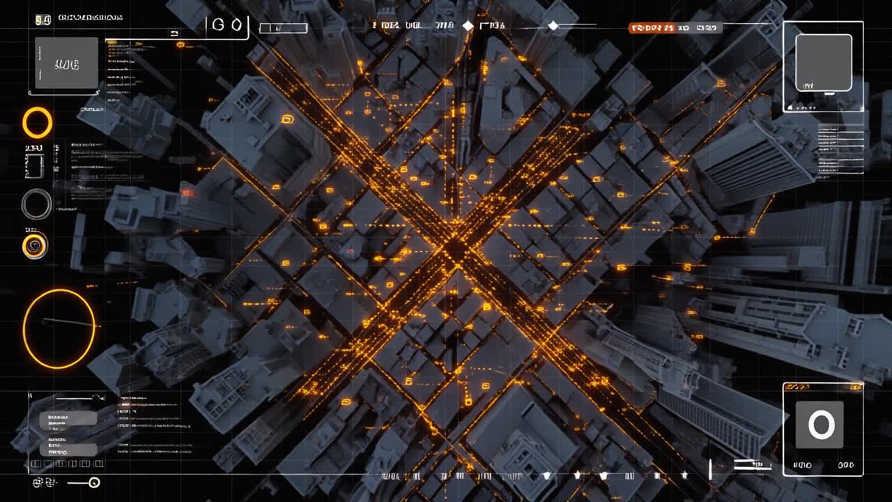 Abstract Smart City Network with Glowing Data Connections