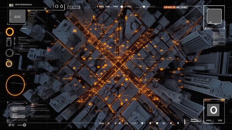 Abstract Smart City Network with Glowing Data Connections