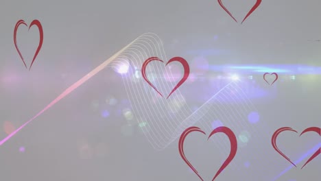 animation of heart icons and shapes on white background