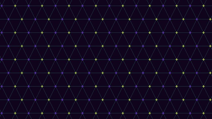 Glowing geometric pattern black, purple, and green grid of triangles
