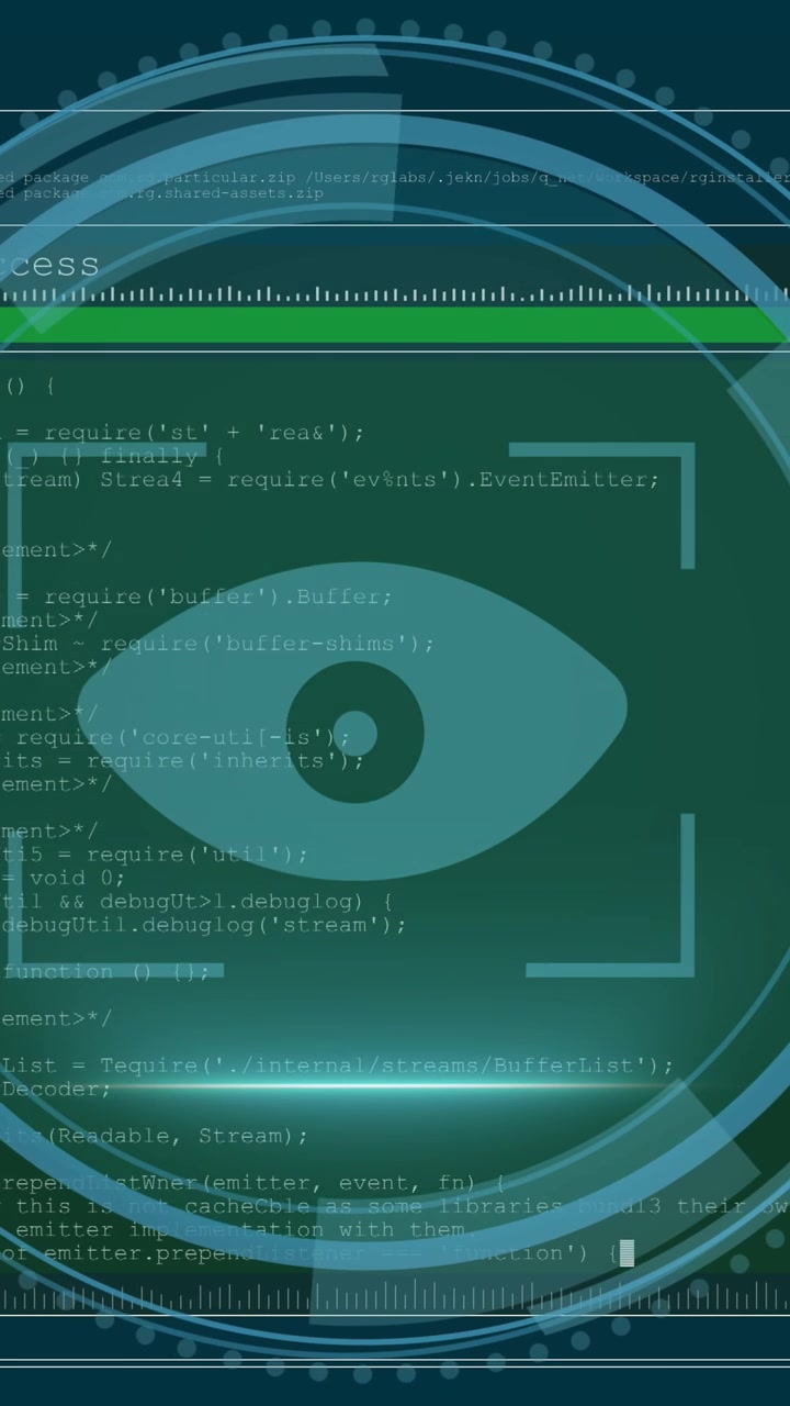 Animation of data processing and eye over blue background