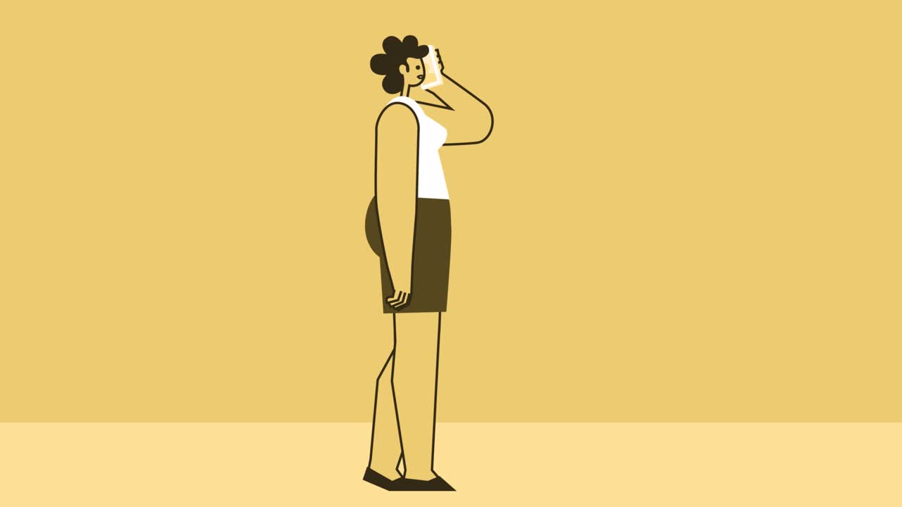 노란색 스타일의 여성 평평한 캐릭터 전화. 알파와 함께 고립된 루프 애니메이션