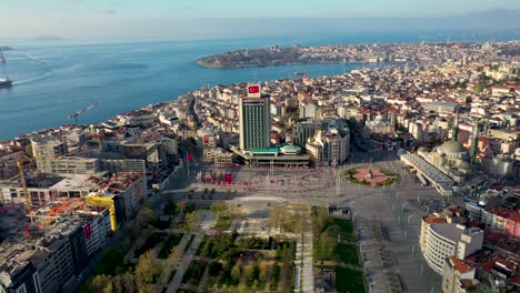 all istanbul from taksim square aerial view with drone, i̇stiklal avenue, no people, covid-19 pandemic curfew istiklal street.