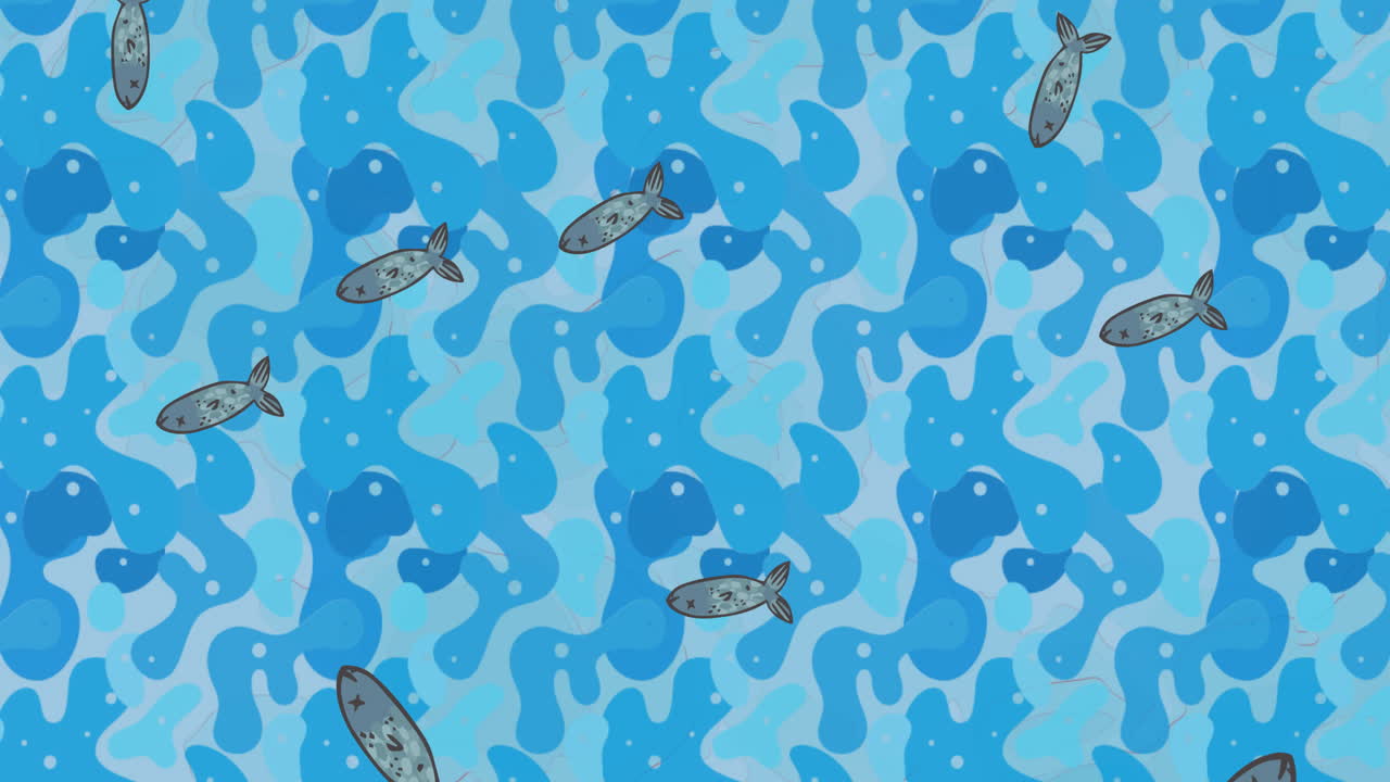 Animation of fish swimming on blue water background