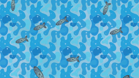 Animation-Von-Fischen,-Die-Auf-Blauem-Wasserhintergrund-Schwimmen